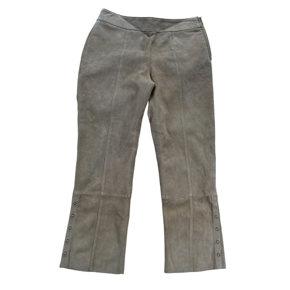 Danier Tan Suede Leather Flared Pants Grommet Detail Size 2 Womens Mid Rise